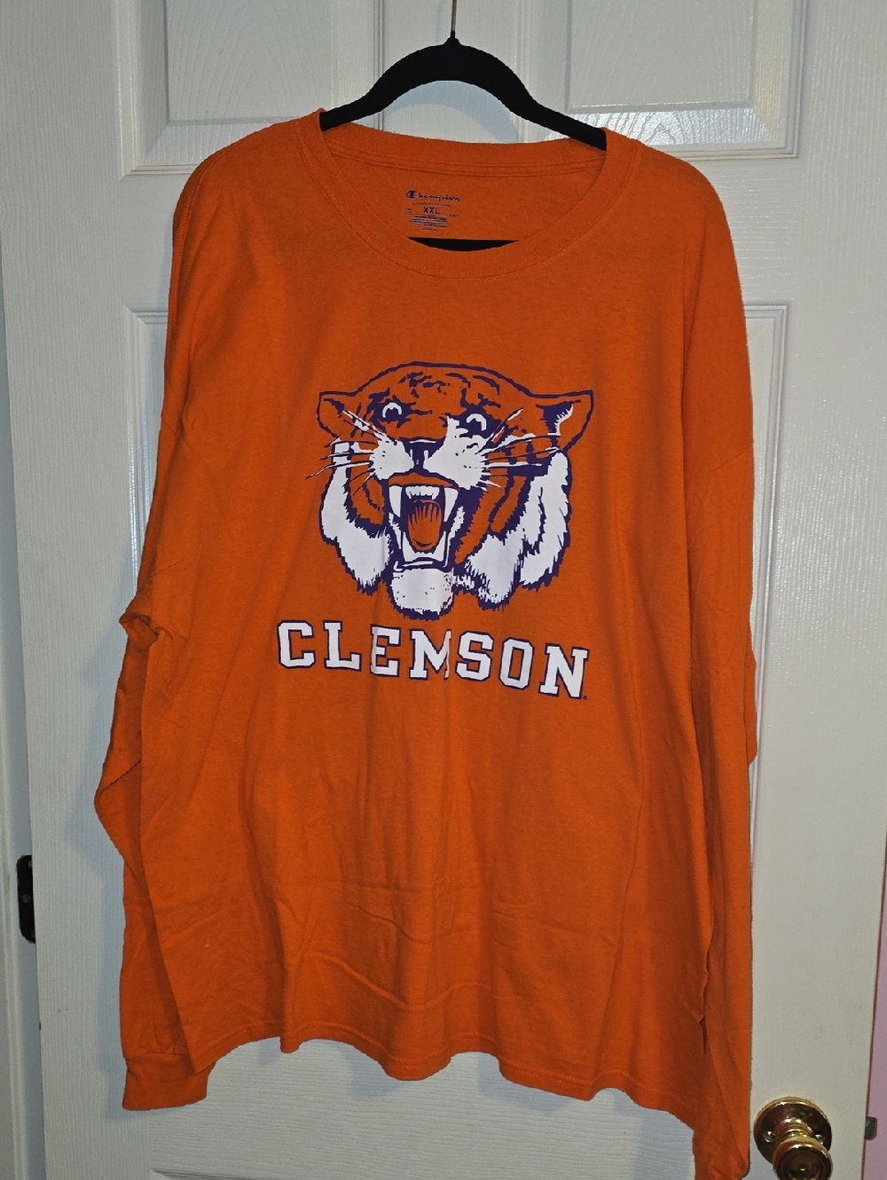 Clemson Orange Long Sleeve Tee with Tiger Graphic